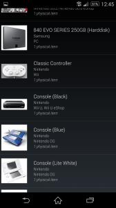 The Hardware collection in list mode, sorted by name