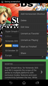 Share your game/hardware, create a homescreen shortcut, ...