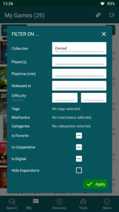 Filters at your fingertips to search in your collection